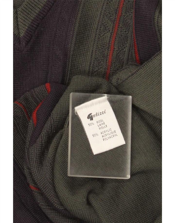 Gabicci Herren-Pullover mit V-Ausschnitt, mittlerer Khaki-Farbblock-Wolle