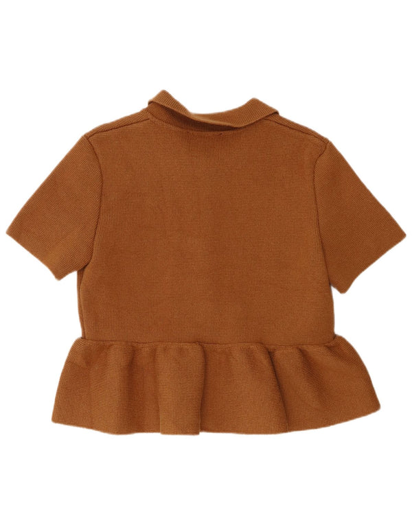 Zara Damen-Cardigan-Oberteil mit kurzen Ärmeln, Gr. 40, Größe L, Braun, Baumwolle