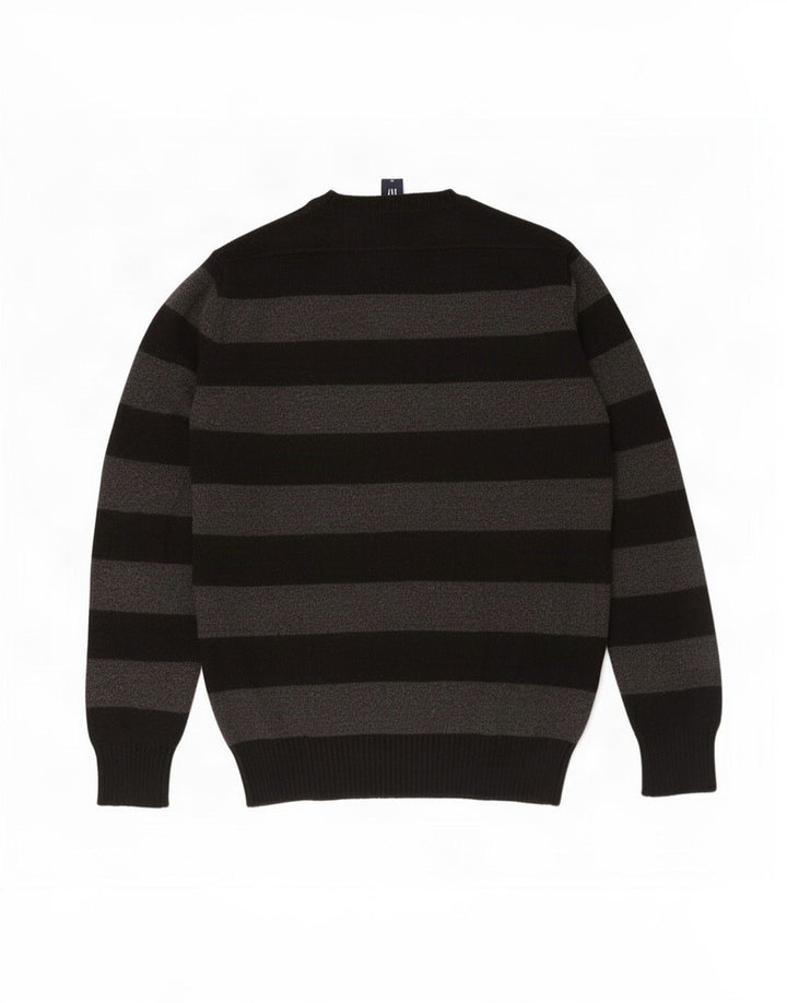 Gap Herren-Pullover mit Rundhalsausschnitt, mittelgrau, gestreift, Baumwolle