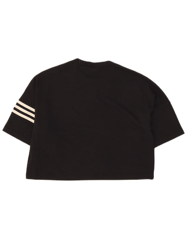 Adidas Damen Crop T-Shirt Top UK 16 Large Schwarz Baumwolle