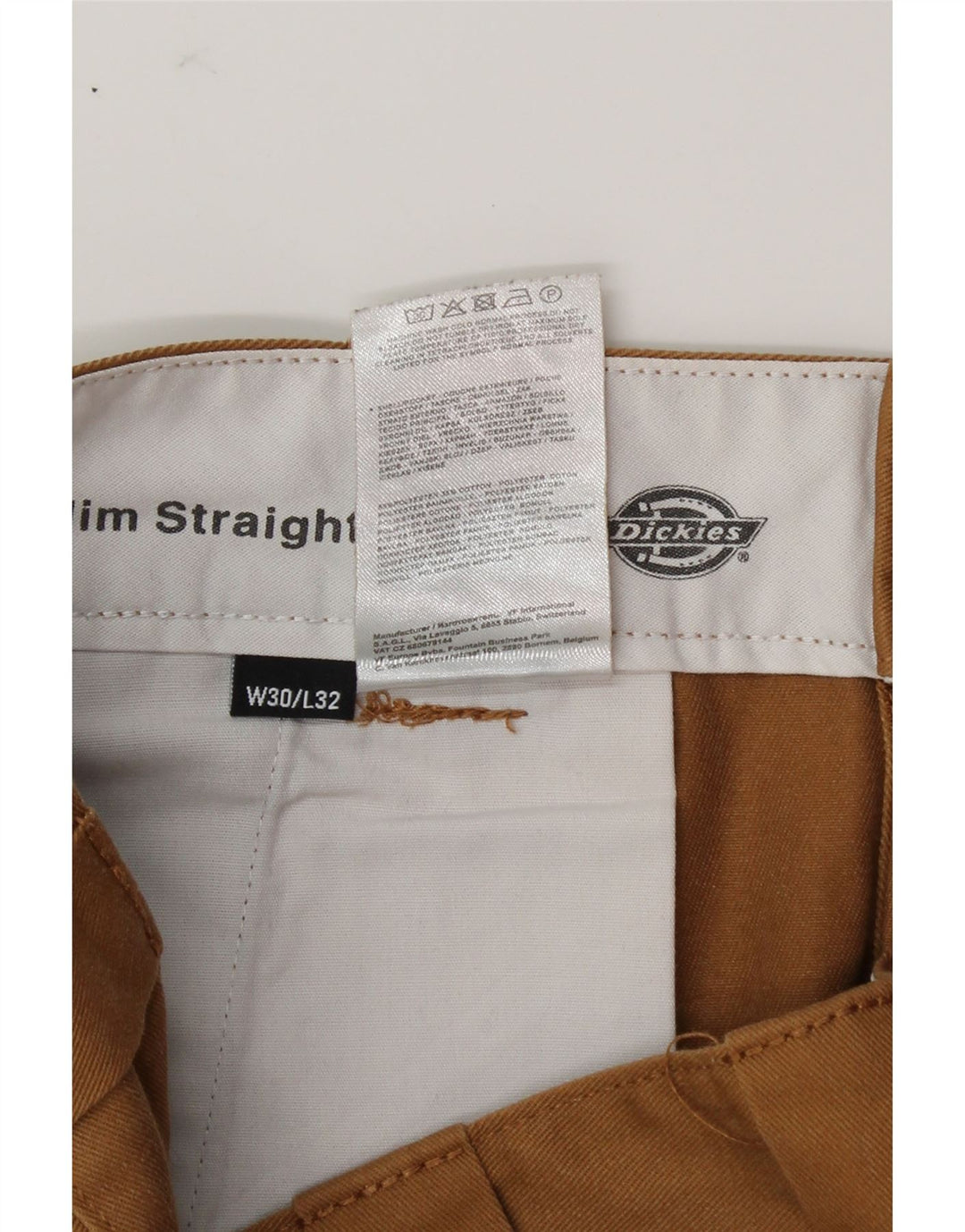 DICKIES Mens Slim Straight Chino Trousers W30 L32 Brown Polyester Vintage Dickies and Second-Hand Dickies from Messina Hembry 