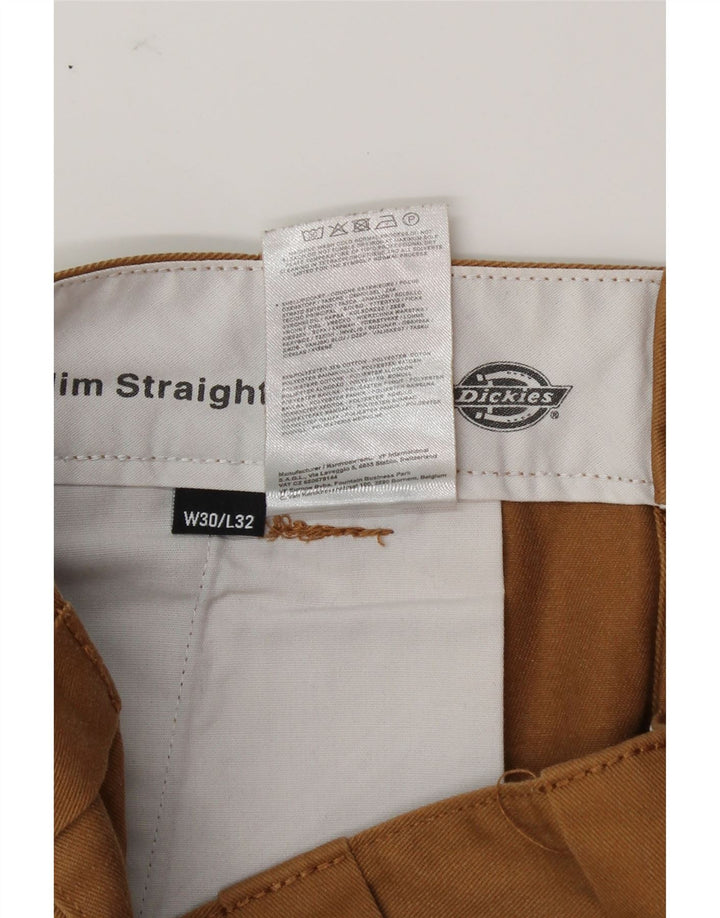 DICKIES Mens Slim Straight Chino Trousers W30 L32 Brown Polyester Vintage Dickies and Second-Hand Dickies from Messina Hembry 