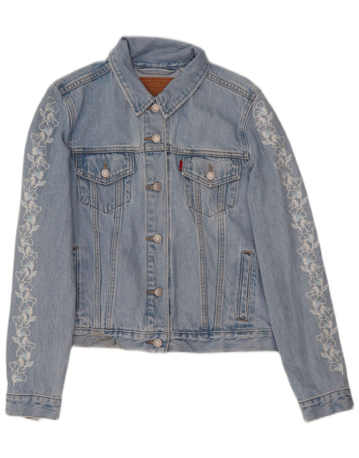 Levi's Damen Crop Denim Jacke UK 16 Large Blue Floral Cotton