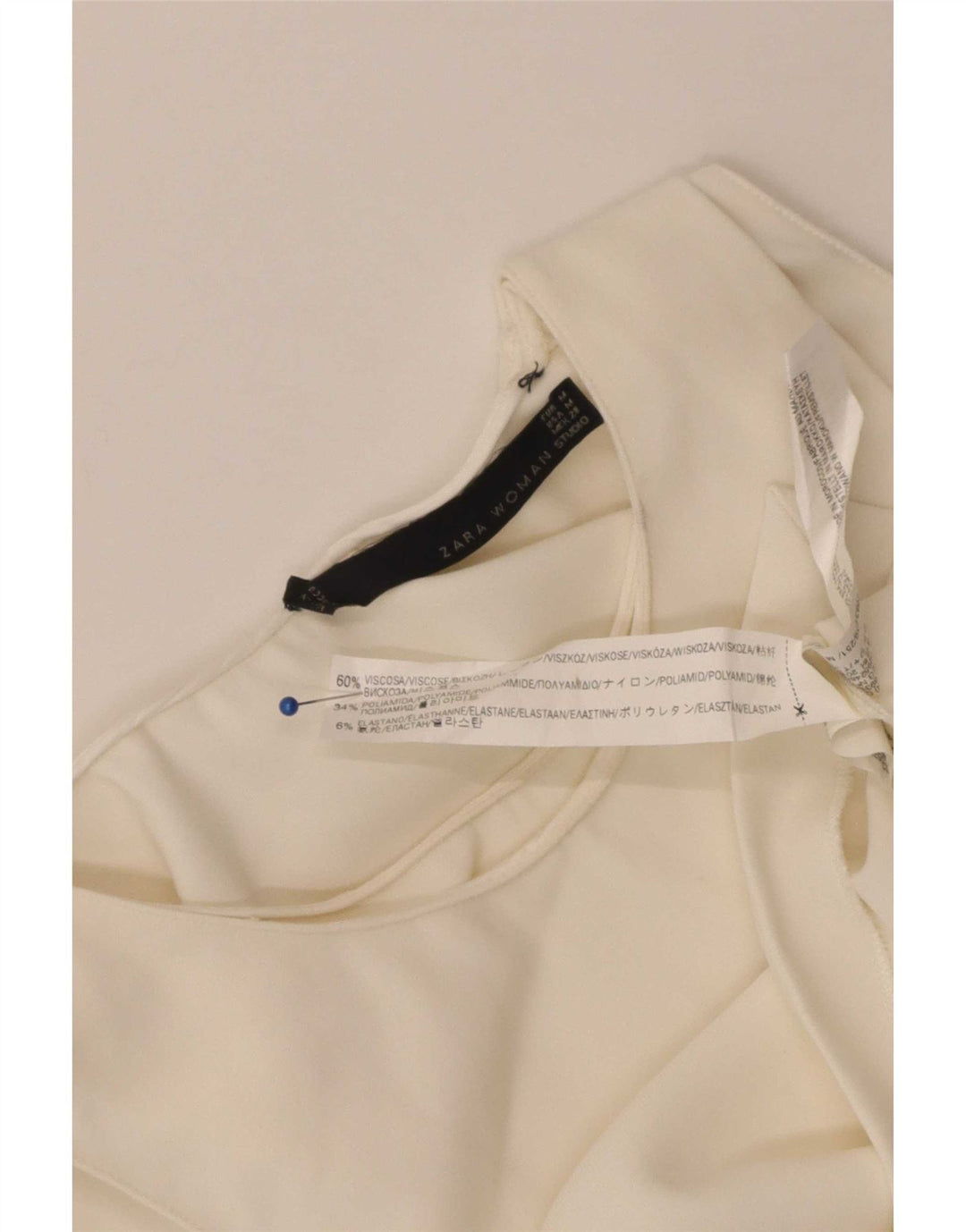 Zara Damen Crop Ärmelloses Blusenoberteil UK 12 Mittelweiße Viskose