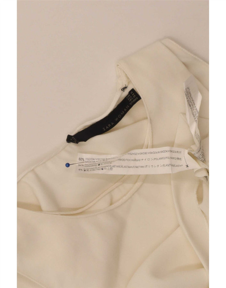 Zara Damen Crop Ärmelloses Blusenoberteil UK 12 Mittelweiße Viskose