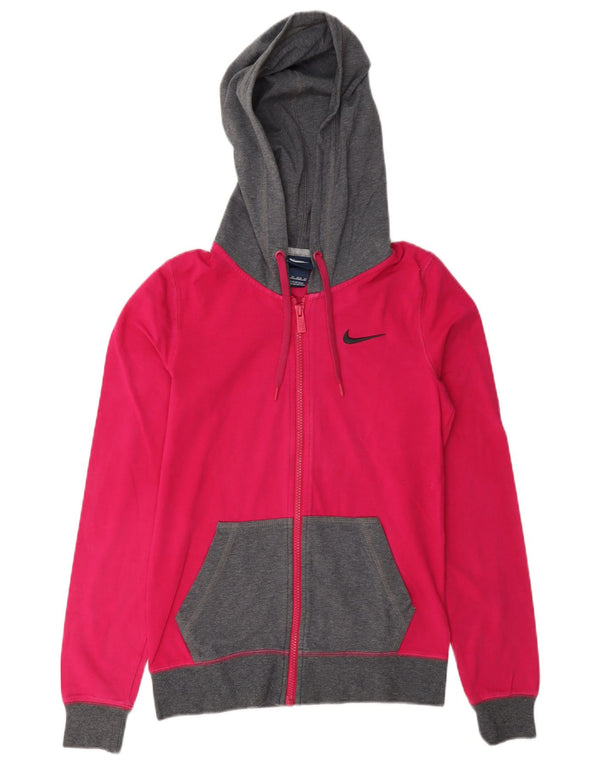 Nike Damen Zip Hoodie Pullover UK 6 XS Pink Colourblock Baumwolle