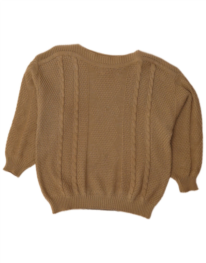 Vintage Damen Übergroßer Pullover mit U-Boot-Ausschnitt EU 48 2XL Braun