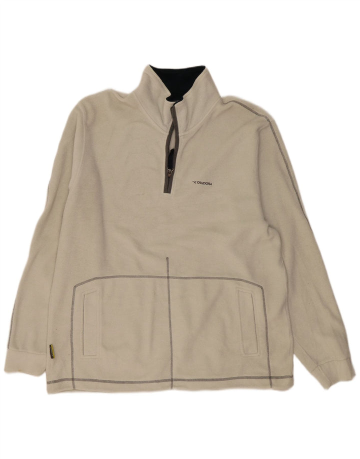 Diadora Herren-Fleecepullover mit Reißverschluss am Hals, 2XL, gebrochenes Weiß, Polyester