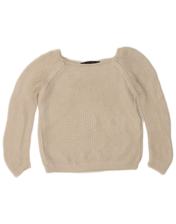 Zara Damen Crop 3/4-Ärmel-Pullover mit U-Boot-Ausschnitt, Gr. 12, Mittelweiß