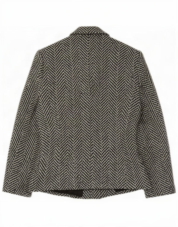 Vintage Damen 3-Knopf-Blazerjacke IT 42 Medium Black Herringbone