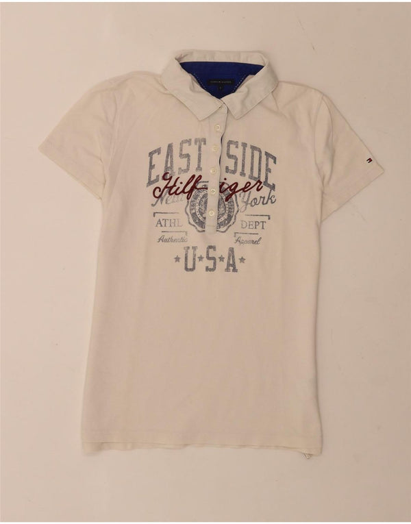 Tommy Hilfiger Womens USA Graphic Polo Shirt UK 14 Large White Cotton