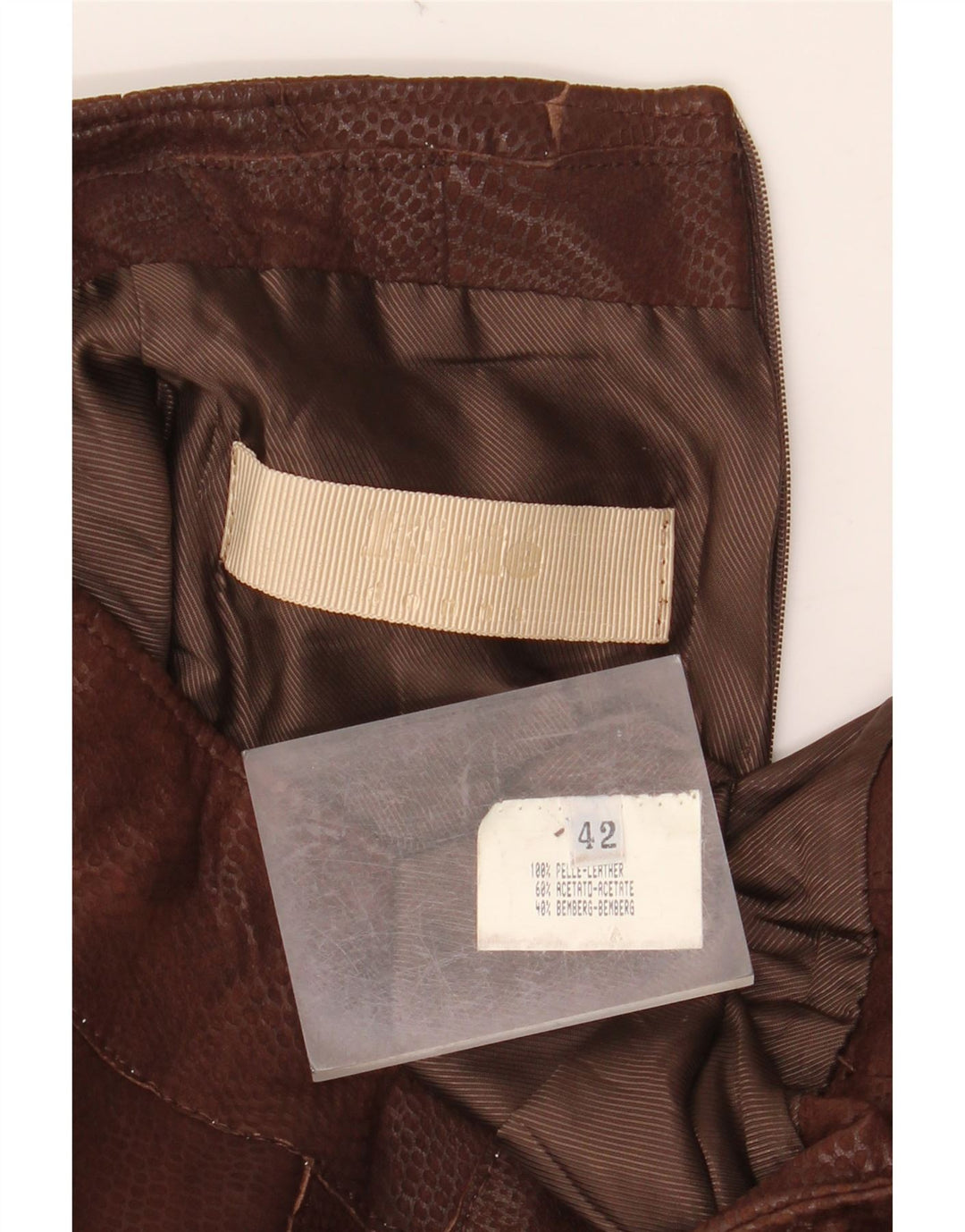 VINTAGE Damen Lederrock IT 42 Medium W30 Braunes Leder mit Animal-Print