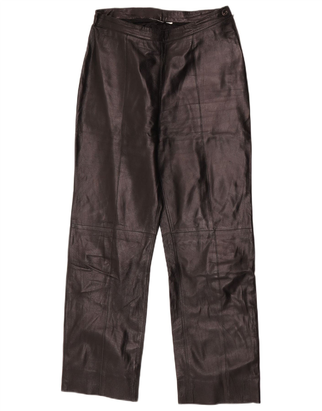 Vintage Damen gerade Lederhose W27 L27 Schwarz