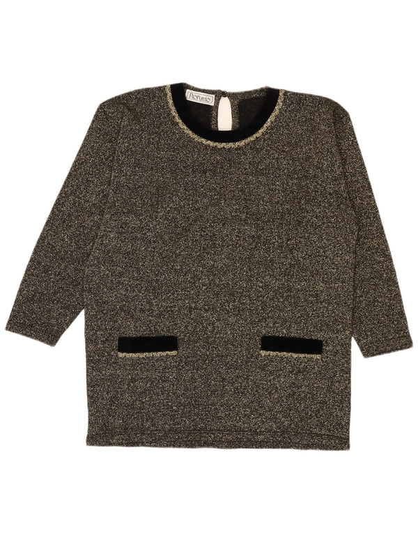 Vintage Damen-Pullover mit U-Boot-Ausschnitt, UK 16, großes goldgeflecktes Acryl