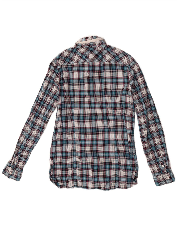 Tommy Hilfiger Damen-Hemdbluse mit Rüschen vorne, US 6, mittelblau kariert