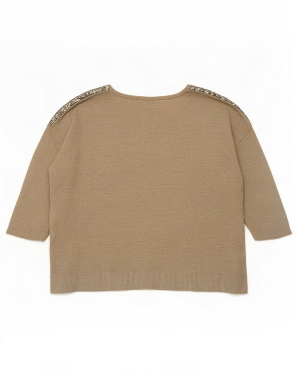 Marks & Spencer Damen Paillettenoberteil 3/4 Ärmel UK 18 XL Gold Viskose