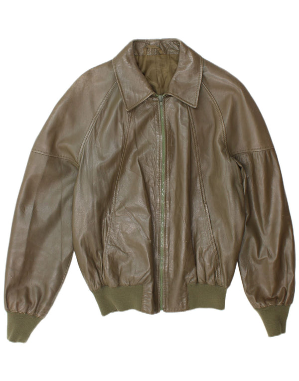 Vintage Herren Bomber Lederjacke UK 38 Medium Khaki