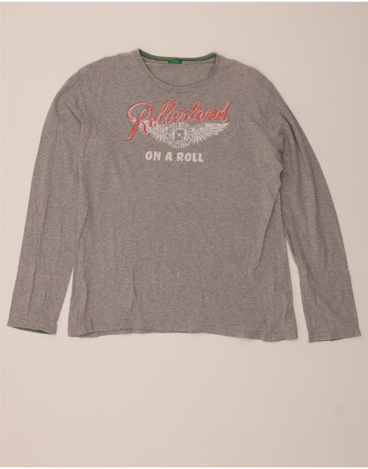 BENETTON Mens Graphic Top Long Sleeve XL Grey Cotton Vintage Benetton and Second-Hand Benetton from Messina Hembry 