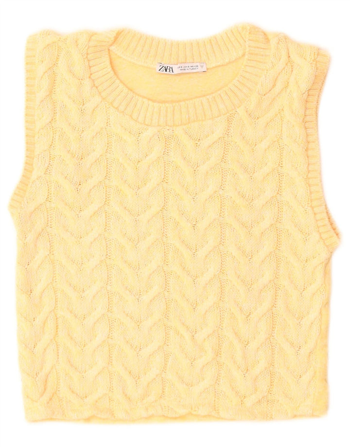 Zara Damen Crop Vest Tank Top UK 8 Small Gelb