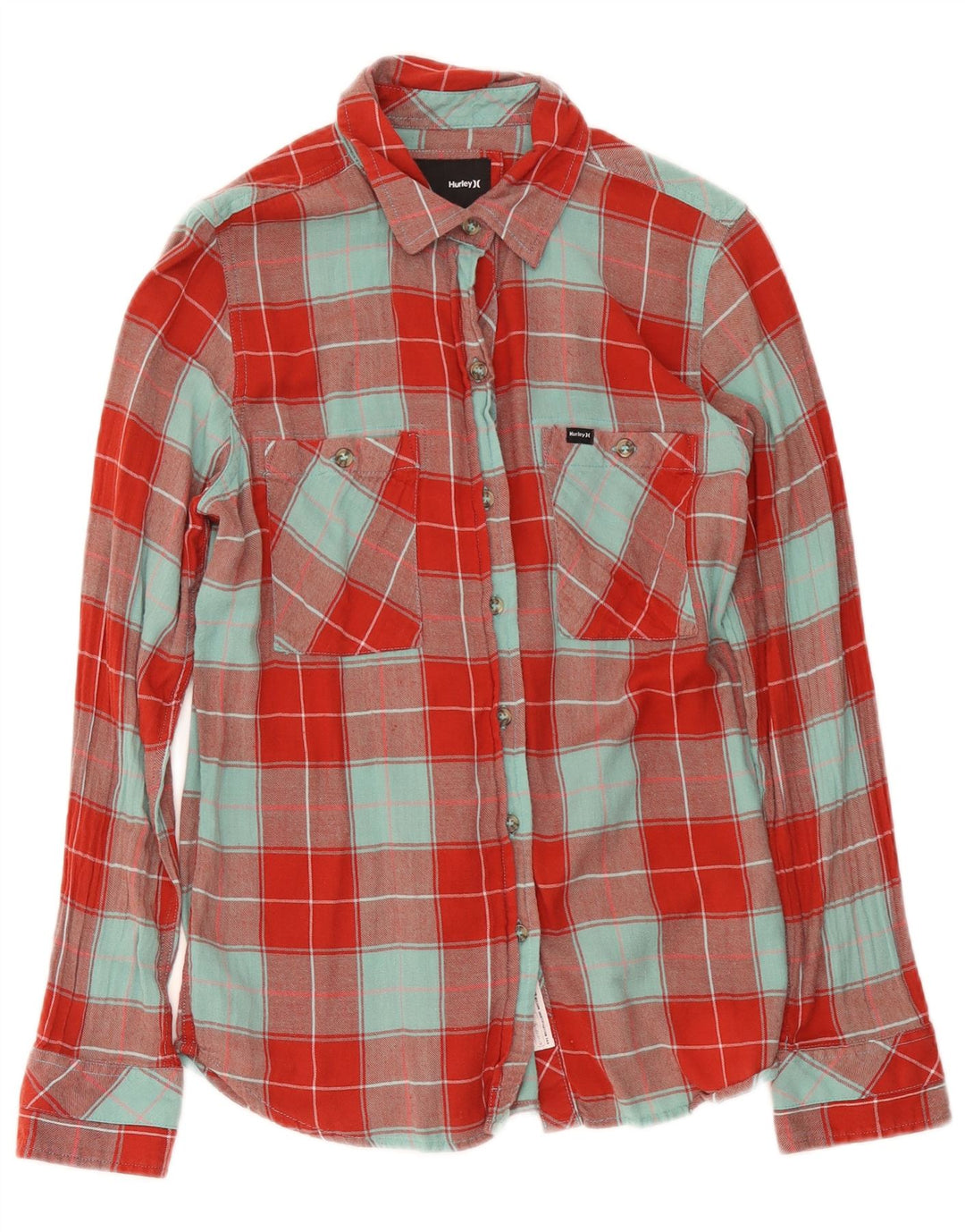 Hurley Damen Flanellhemd UK 14 Mittelrot karierte Baumwolle