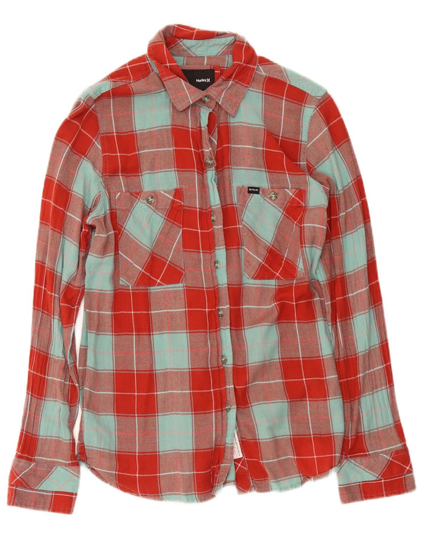 Hurley Damen Flanellhemd UK 14 Mittelrot karierte Baumwolle