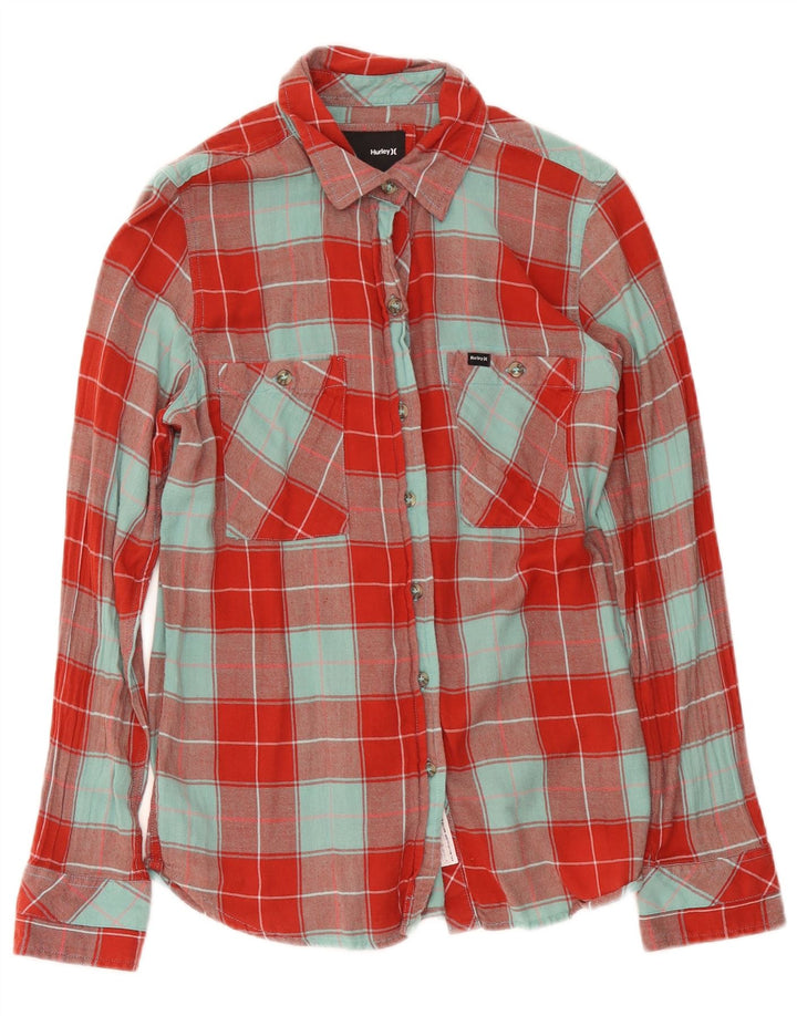 Hurley Damen Flanellhemd UK 14 Mittelrot karierte Baumwolle