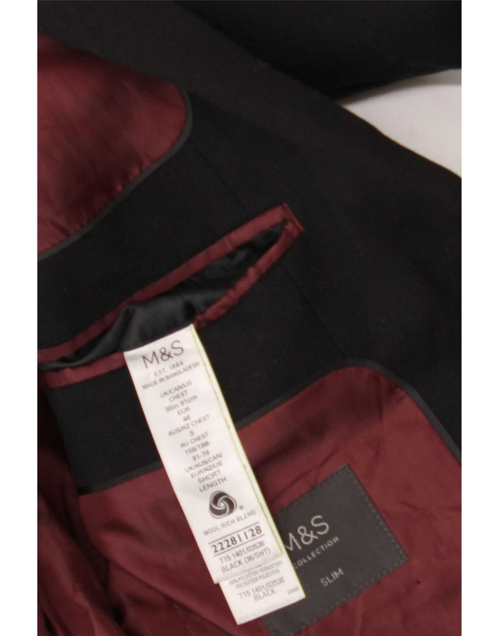 Marks & Spencer Herren-Blazer mit 2 Knöpfen, schmal, UK 36, Größe S, schwarze Wolle