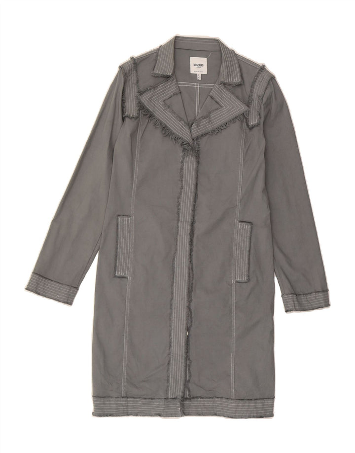MOSCHINO Womens Overcoat UK 14 Medium Grey Cotton Modern Vintage Moschino and Second-Hand Moschino from Messina Hembry 