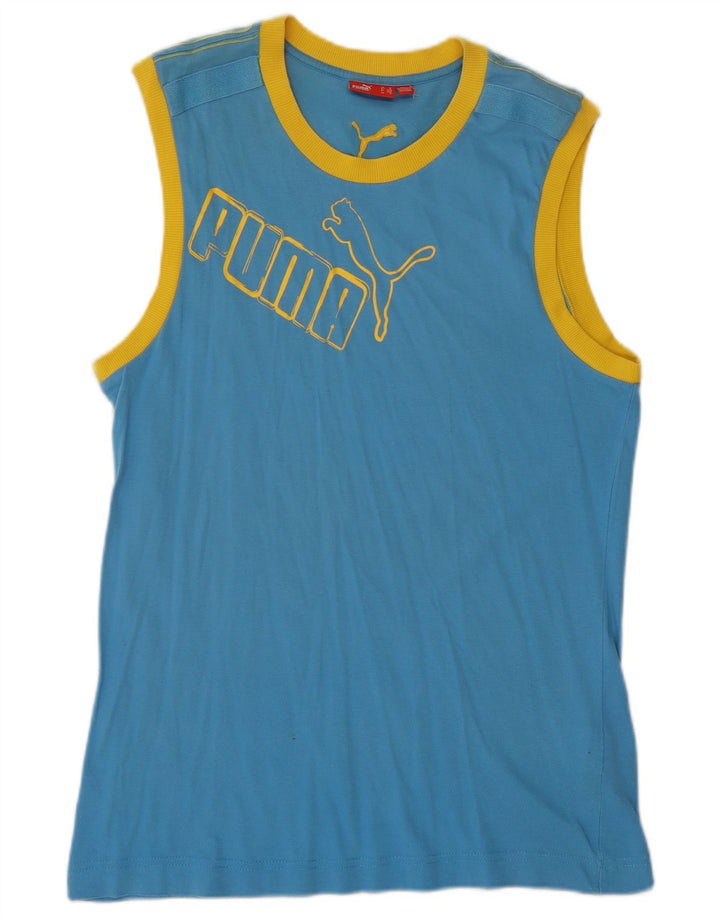 Puma Herren Grafik-Weste-Top aus mittelblauer Colourblock-Baumwolle