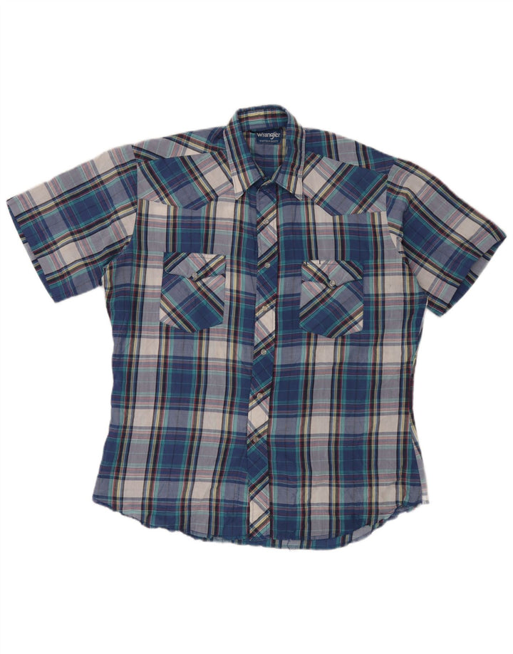 Wrangler Herren-Hemd mit kurzen Ärmeln und Rüschen vorne, groß, blau kariert