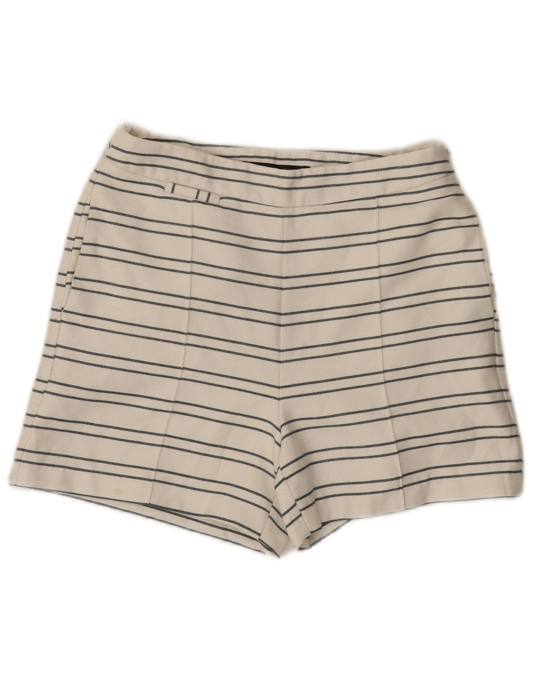 Zara Damen-Chinoshorts mit hoher Taille, Größe S, W26, weiß gestreift, Polyester