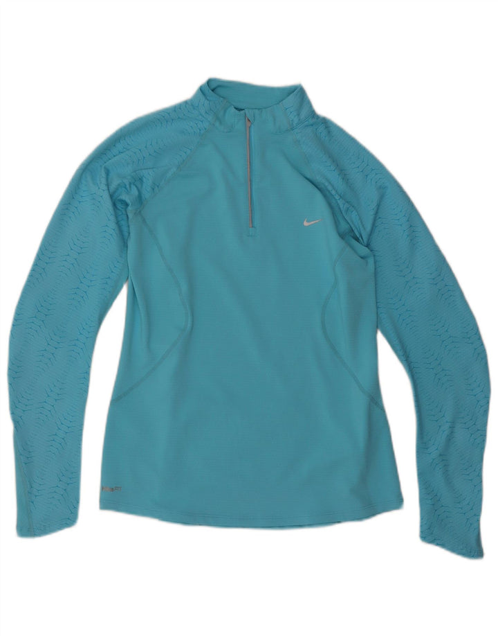 NIKE Damen-Trainingsanzug-Oberteil mit Reißverschluss am Hals, UK 12/14, mittelblau, geometrisch
