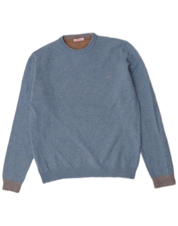 Sun68 Damen-Pullover mit Rundhalsausschnitt, groß, blaue Wolle
