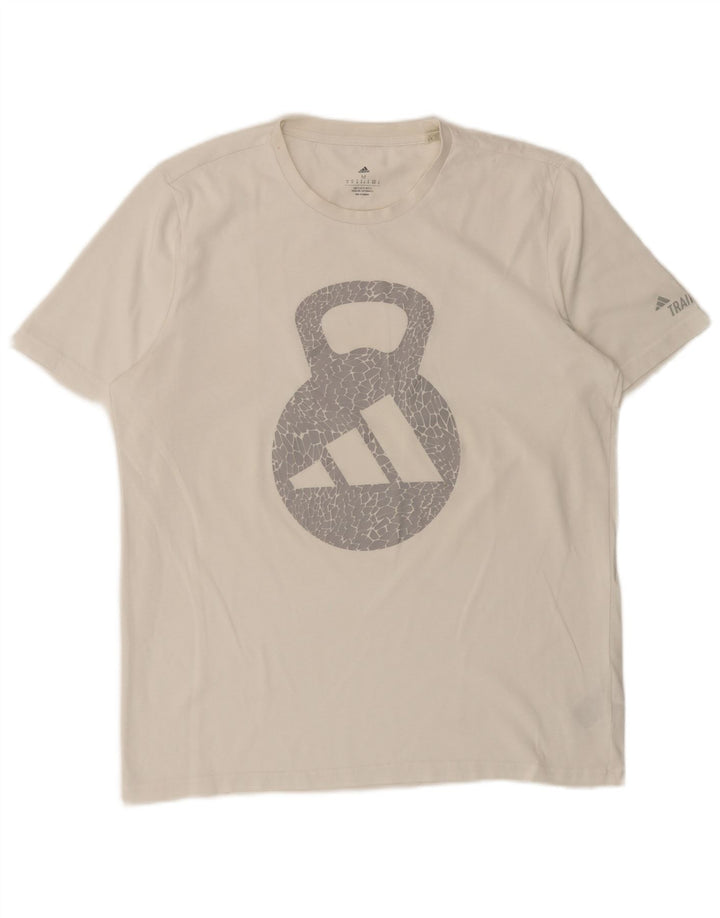 Adidas Herren Grafik-T-Shirt-Oberteil aus mittelweißer Baumwolle