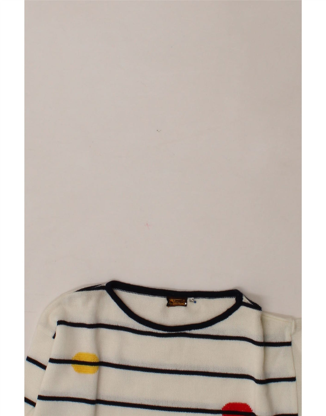 VINTAGE Womens Boat Neck Jumper Sweater IT 40 Small White Striped Vintage Vintage and Second-Hand Vintage from Messina Hembry 