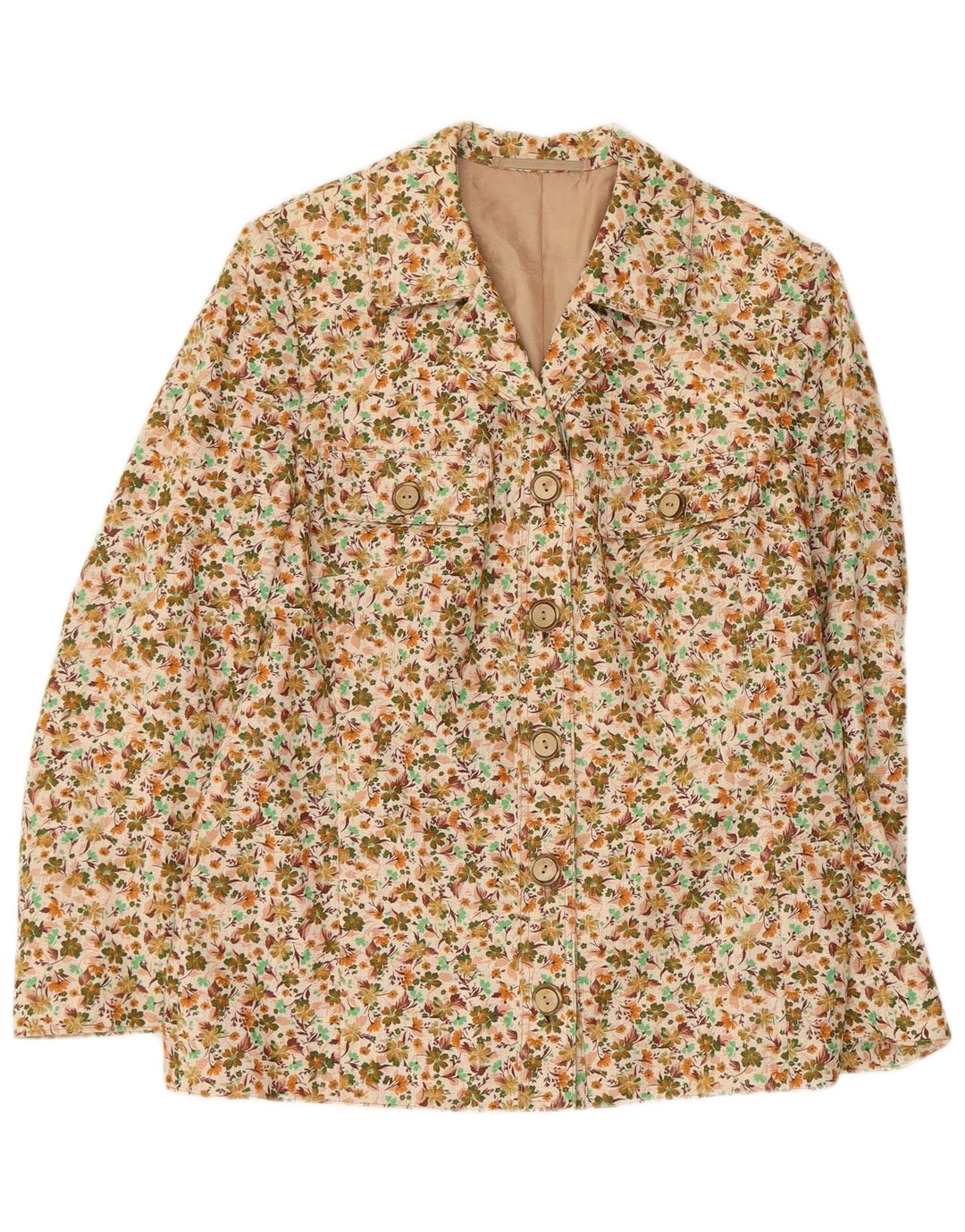 Vintage Damen 5-Knopf-Blazerjacke UK 12 Medium Beige Floral