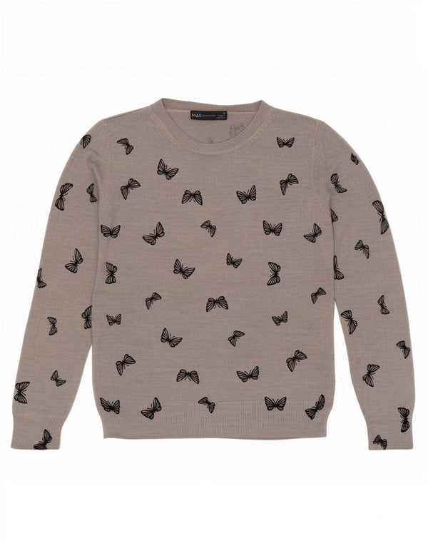 Marks & Spencer Damen-Pullover mit U-Boot-Ausschnitt, Gr. 10, kleiner grauer Schmetterling