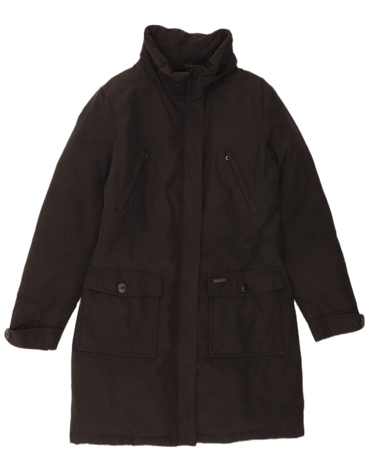 Woolrich Damen Wattierter Mantel UK 14 Große schwarze Baumwolle