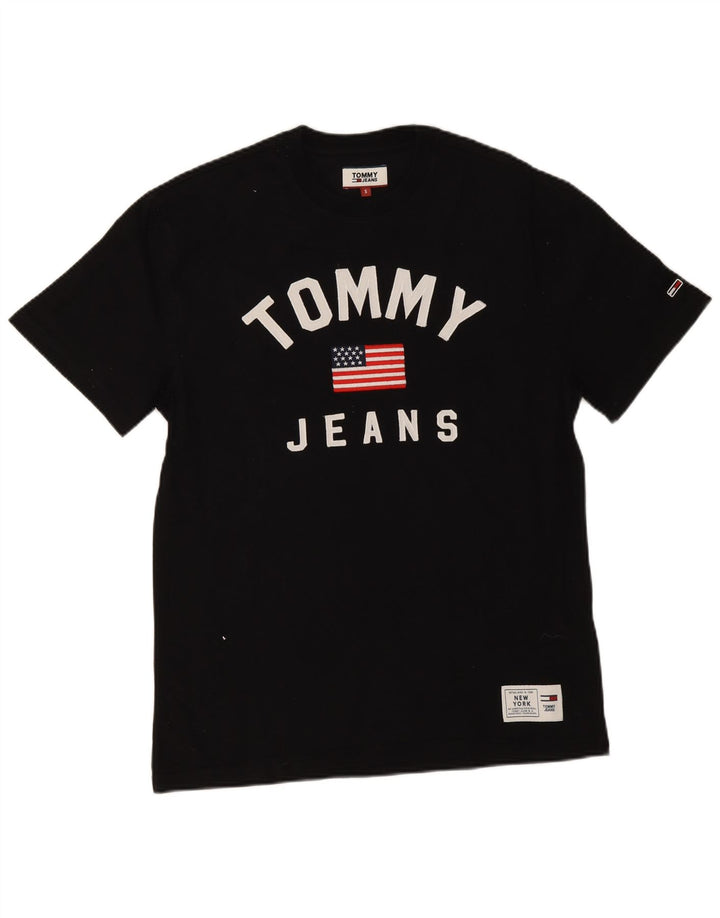 Tommy Hilfiger Herren-T-Shirt mit Grafik, Größe S, schwarze Baumwolle