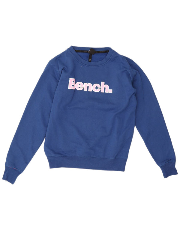 Bench Damen Grafik-Sweatshirt-Pullover UK 12 Mittelblaue Baumwolle