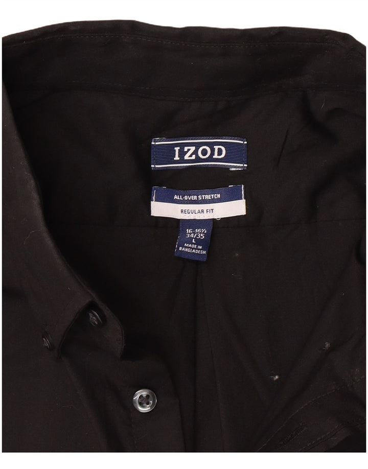 Izod Herren-Stretch-Hemd mit normaler Passform, Größe 16 16 1/2 Large, schwarze Baumwolle