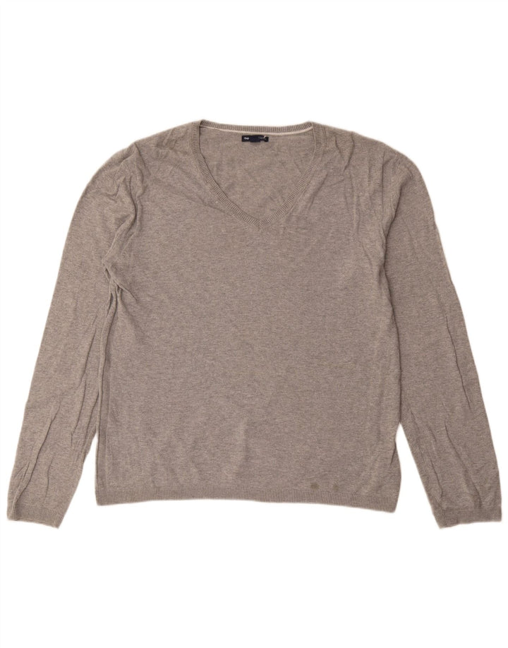 Gap Herren-Pullover mit V-Ausschnitt, groß, aus grauer Baumwolle