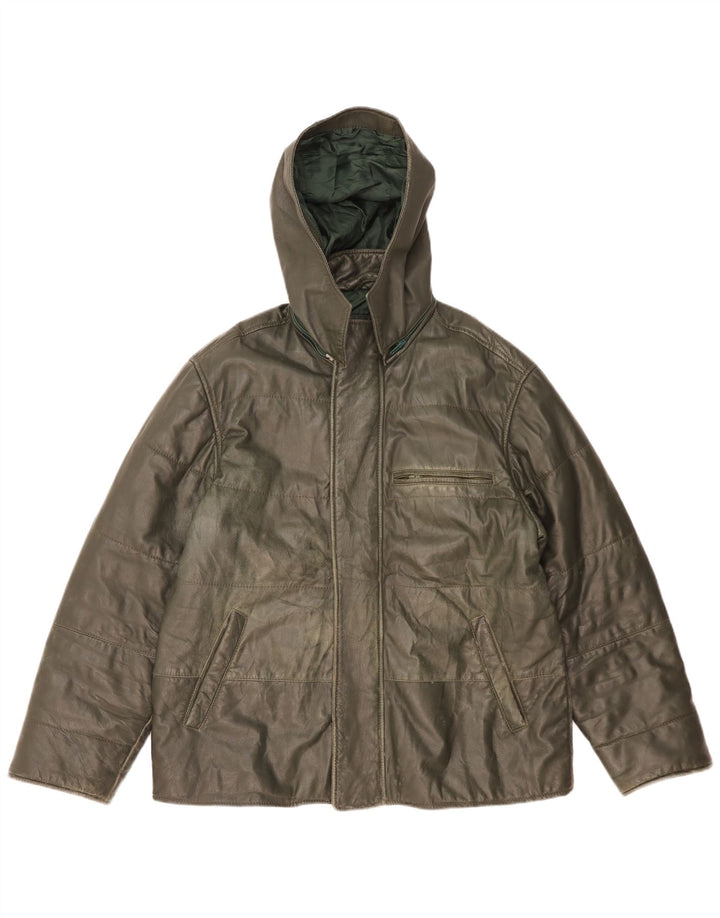 Morris Herren-Lederjacke mit Kapuze, IT 52 XL, grünes Leder