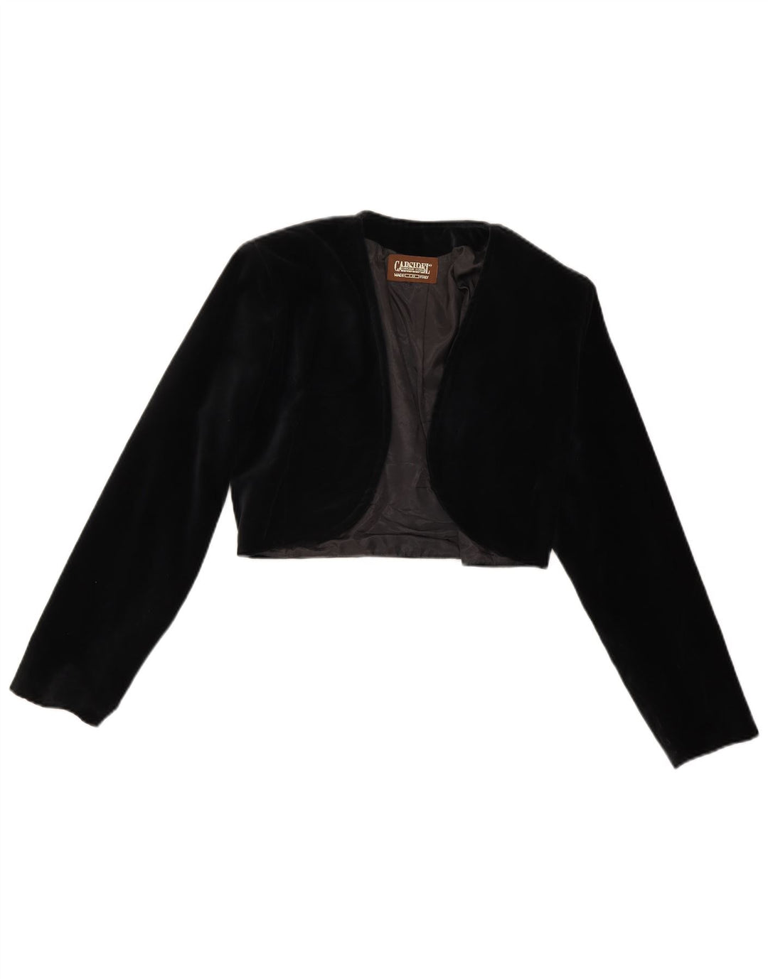 Vintage Damen Samt Open Bolero Jacke UK 14 Medium Schwarz Polyester