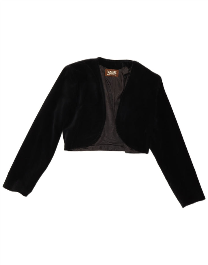 Vintage Damen Samt Open Bolero Jacke UK 14 Medium Schwarz Polyester