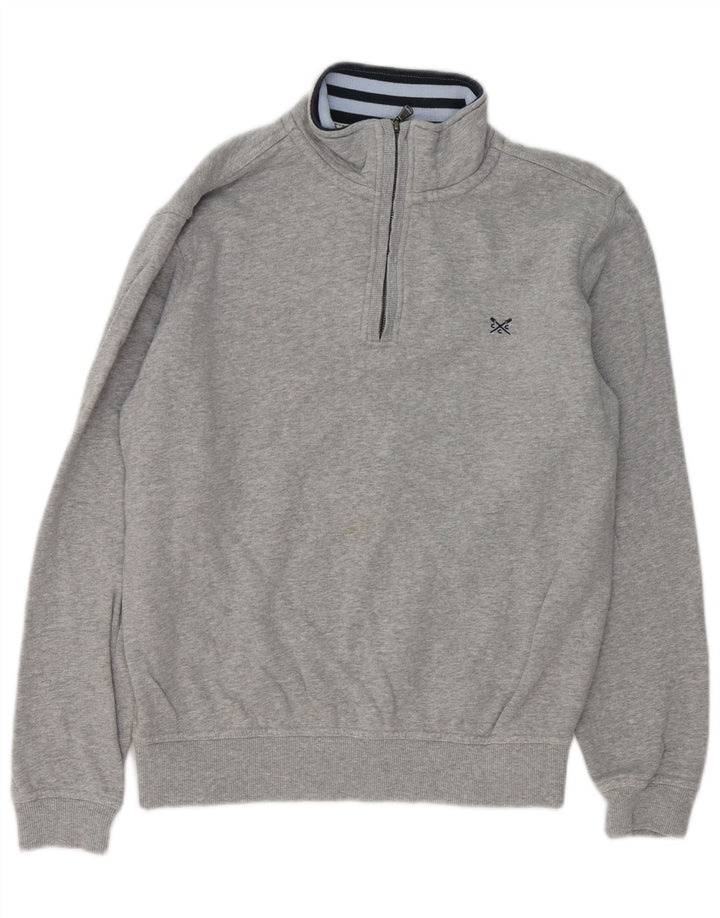 Crew Clothing Herren-Sweatshirt mit Reißverschluss am Hals, mittelgraue Baumwolle