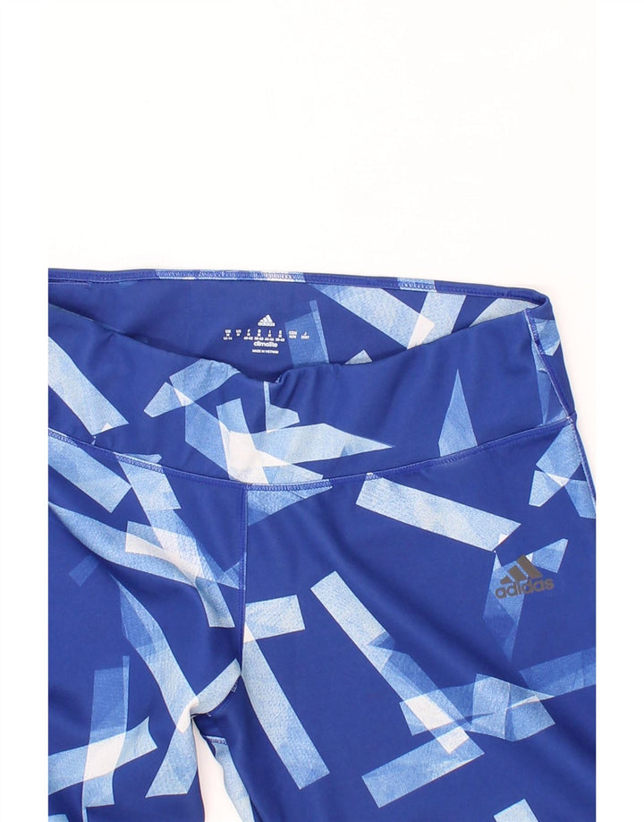 ADIDAS Womens Climalite Leggings UK 12/14 Medium  Blue Geometric Polyester Vintage Adidas and Second-Hand Adidas from Messina Hembry 