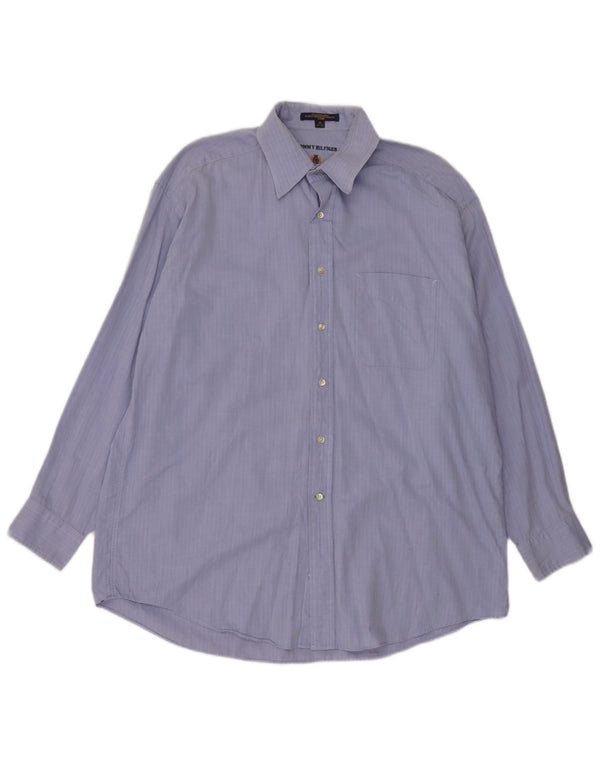 Tommy Hilfiger Mens Shirt Size 16 Large Blue Herringbone Cotton