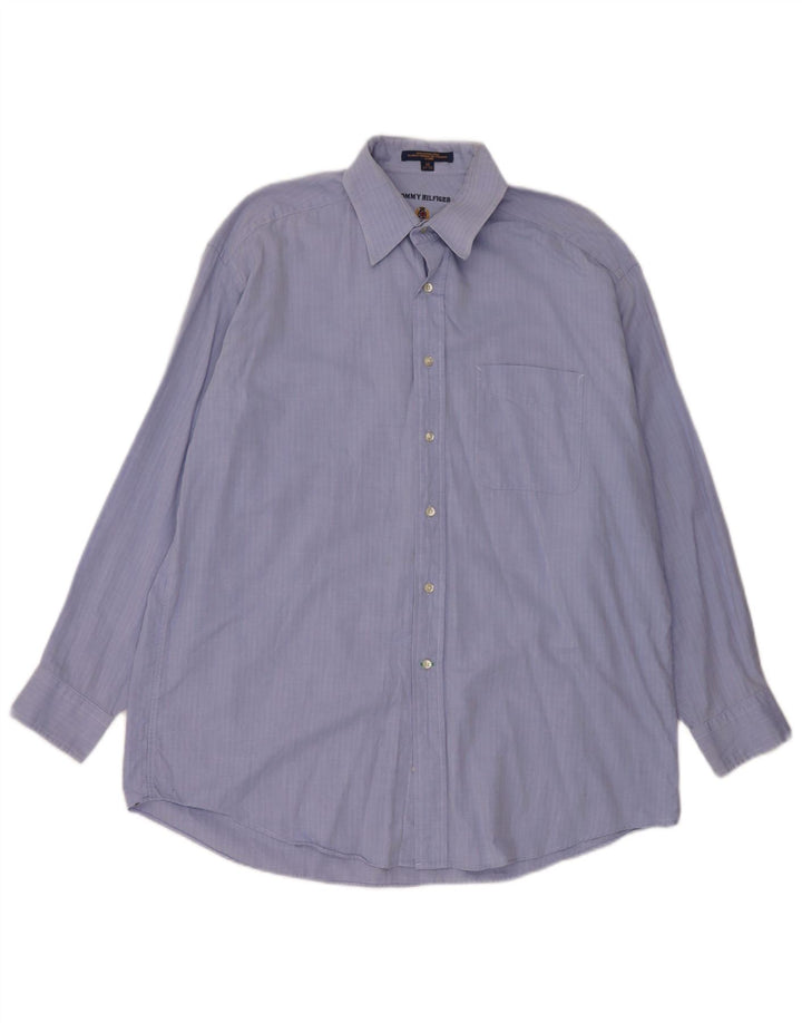 Tommy Hilfiger Herrenhemd, Größe 16, groß, blaue Herringbone-Baumwolle