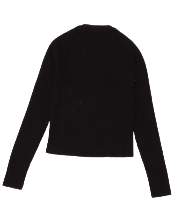 Zara Damen Crop Top Langarm UK 8 Small Schwarze Viskose